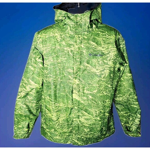 Columbia Omni Tech Jacket Men M Water Wind Repellent Hooded Bright Green Camo EX - Picture 14 of 14
